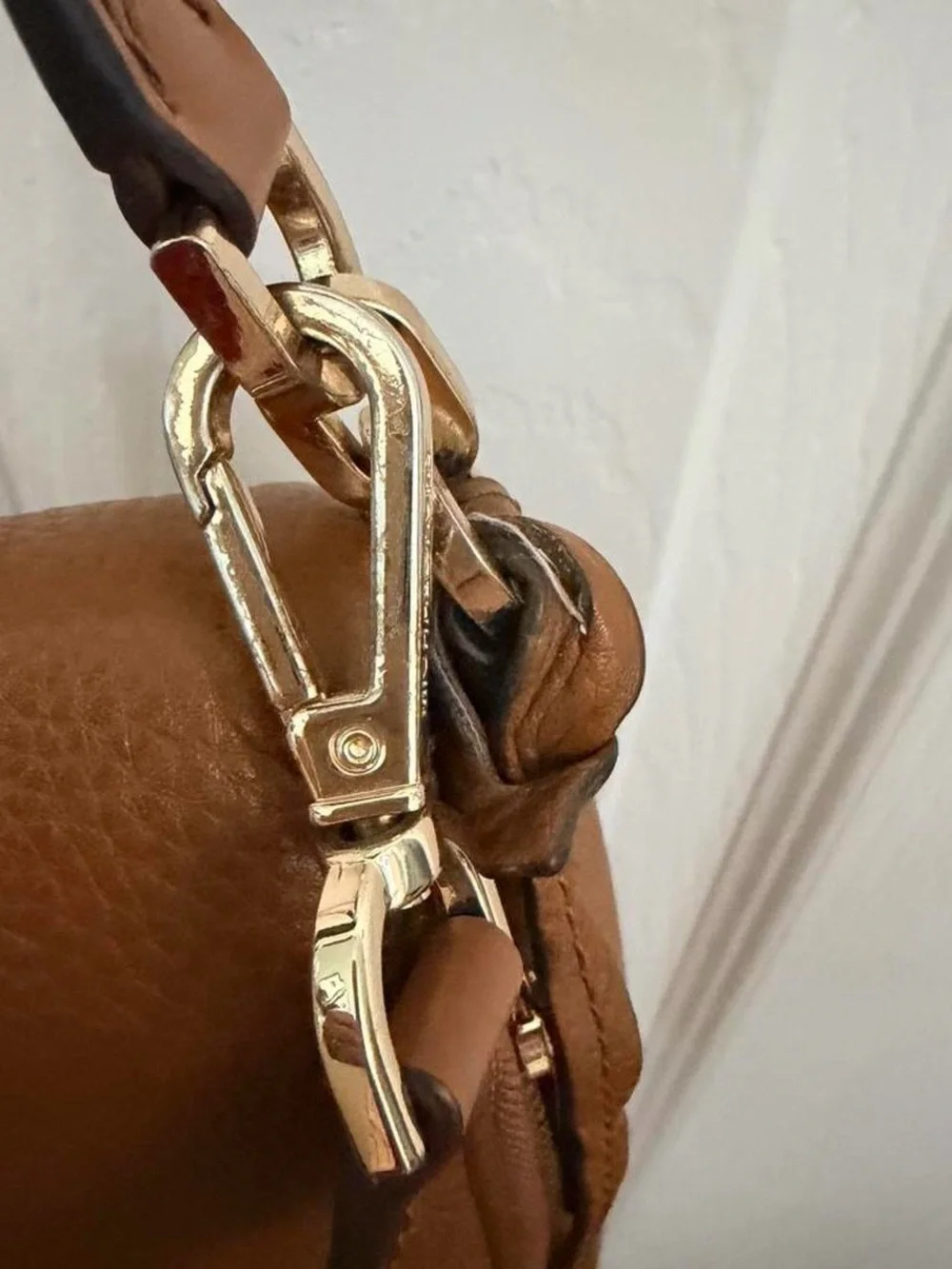 Michael Kors Brown Pebbled Leather Crossbody Bag with Gold Hardware